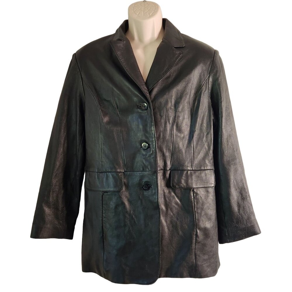Vintage‎ Fleet Street Red Label Black Leather Jacket Large Soft Blazer Style